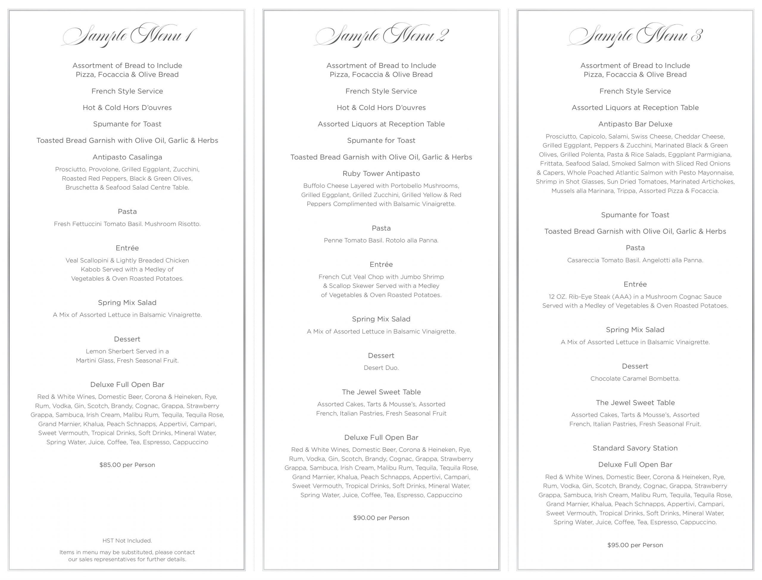 Menu – The Jewel Event Center